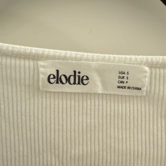Elodie White Long Sleeve Square Neck Ruched Ribbed Knit Stretch Top Blouse Small - Picture 4 of 5